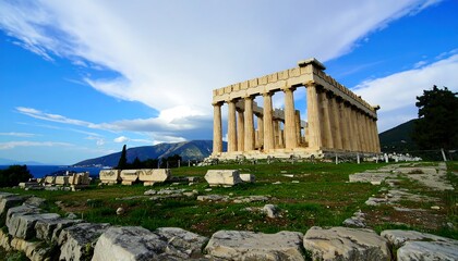 Ancient temple on a hilltop under a dramatic sky