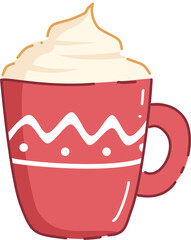 Cute Cozy Hot Chocolate Mug cartoon autumn fall vector flat hand drawn illustration design element