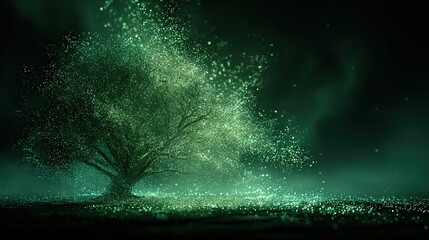 Bioluminescent Tree of Life in Glowing Green Particles