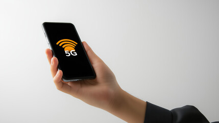 Advancements in technology with a smartphone displaying 5G connectivity signal