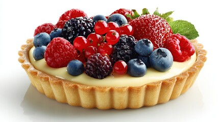 Berry tart sweet pastry filled with custard, topped with fresh seasonal fruits