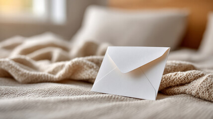 Cozy horizontal christmas card unfolding on a warm bedspread for festive design