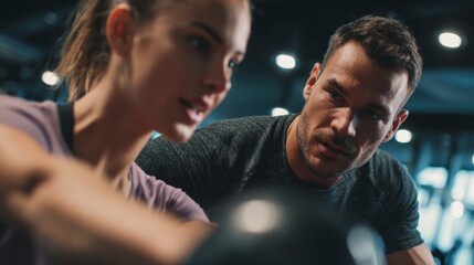 Fitness instructor guiding woman