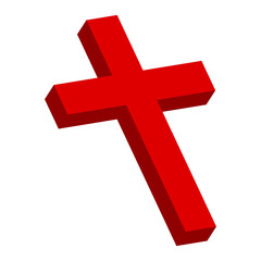 Christian cross, red crucifixion. 3D vector illustration isolated on white.