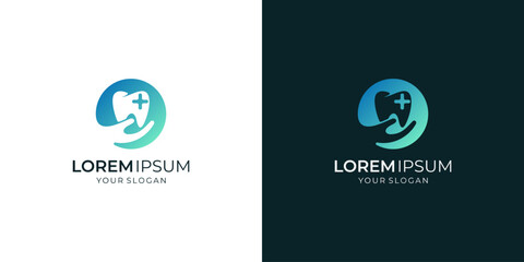 Abstract of Silhouette Hand with Dental Medical Cross Concept, Uniquee Vector of Health Care Logo Design Inspirations.