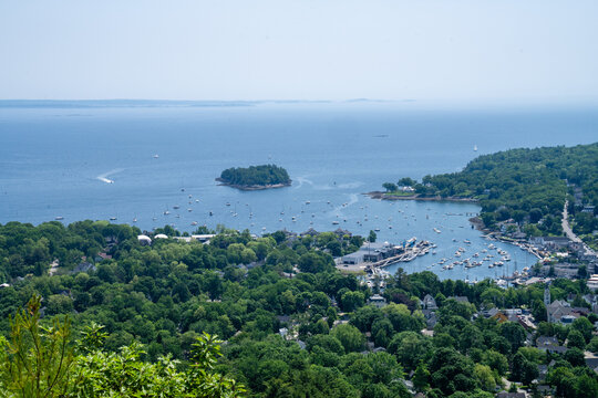 View of Camden Maine Harbor and Curtis Island from Mount Battie