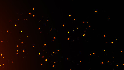 Blurred fire embers sparks on black background . Texture isolated overlays. Concept of particles, sparkles, light and flame. © Victor