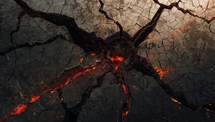 Abstract artwork inspired by an earthquake, with fractured surfaces, cracked earth patterns, seismic wave textures, and chaotic energy.