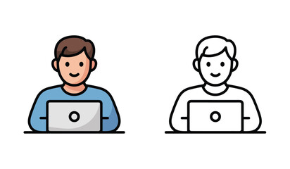 Illustration of Person Using Laptop in Color and Line Art Style for Design Needs