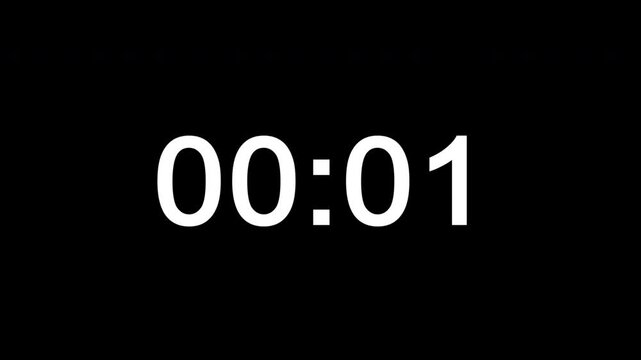 4k animation of five second countdown with digital time, 5 to 0 countdown, 2 digit number on black background
