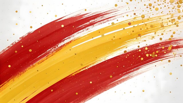 Spanish flag abstract design with vibrant brushstrokes and golden confetti for celebration