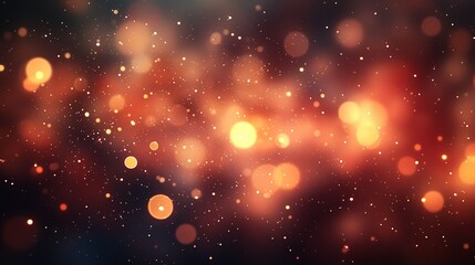 Fototapeta premium Abstract blurred background with orange and white bokeh lights on dark backdrop.
