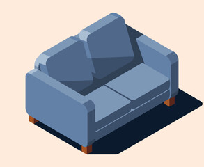 Isometric sofa. Modern sofa. Comfortable and cozy soft furniture. Isometric home furniture. Living room furniture