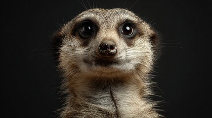 Obraz premium Close-up of a meerkat's face, attentive expression against dark background