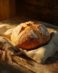 Fresh artisan bread on rustic cloth