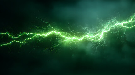 Electric green lightning bolt illuminates a darkened room with an otherworldly glow, its vibrant hue casting an ethereal light on the surrounding space, shockwave, atmospheric