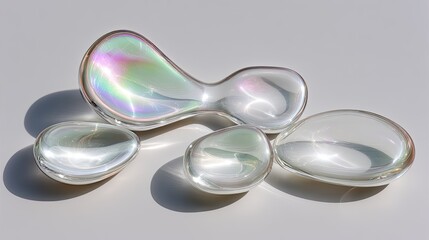 Abstract glass forms, iridescent shapes