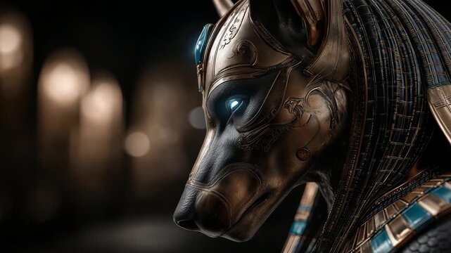 Explore the detailed sculpture of Anubis, the ancient Egyptian god