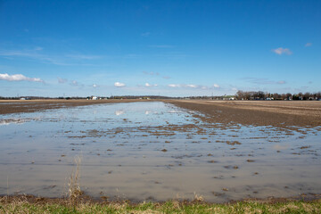Flooded farmland after heavy rain.