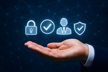 Cyber security solutions presented on hand for data protection and privacy tech