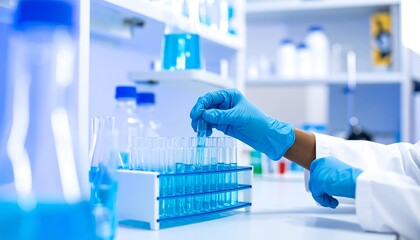 Fototapeta premium Scientist handling test tubes in lab