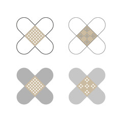 Cross bandages icons. Medical health symbols. First aid Vector. Adhesive patch illustration.