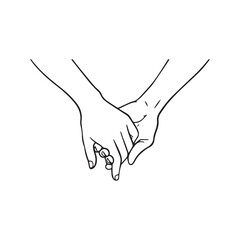 Two people holding hands, a tender gesture of love and connection. Minimalist line art drawing.
