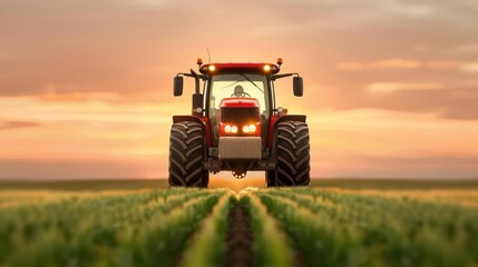 A sturdy tractor plows through the lush green fields, embodying the heart of farming and the cycle of plant growth.