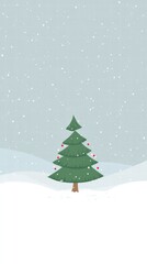 Fototapeta premium Magical Christmas tree glowing in snowy winter wonderland night.