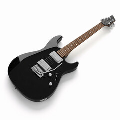 Black electric guitar isolated on white background. 3D illustration,
