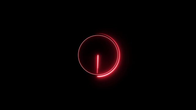 Glowing neon Clock icon animation with moving arrows and 24 hours day fast speed . Glowing neon Clock icon analog clock .