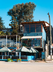 colorful beach huts at the beach in Los Molles, Chile