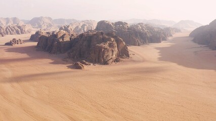 Spectacular aerial view over the sand and mountains of the desert of Wadi Rum, Jordan. © Jose Lledo