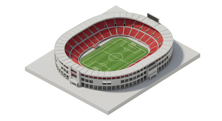 Detailed miniature Puskas stadium model presented as a 3D isometric vector illustration, isolated on white background for design.