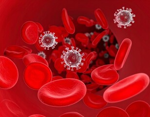 COVID-19 virus particles floating in human bloodstream for infection and medical concept. Generated image