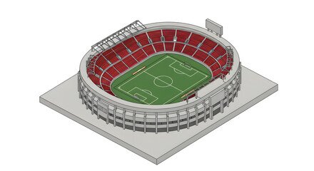 Isometric vector illustration of a miniature 3D Puskas stadium, a digital model of a sports arena.