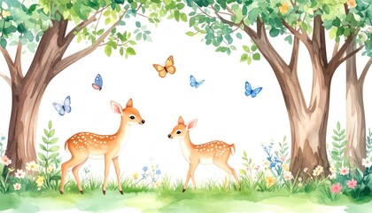 Cute baby fox, deer animal nursery rabbit and bear isolated illustration for children. Watercolor boho forest drawing, , hedgehog image Perfect for nursery posters