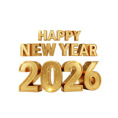 Happy New Year 2026 gold text on white background. Vector illustration.