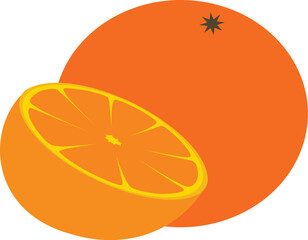 Vibrant Orange Fruit Illustration: Whole and Half Slice, Minimalist Style, Fresh and Juicy
