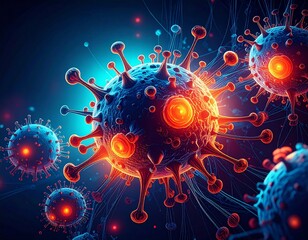 Sci-fi style mutated COVID-19 variant concept for futuristic medical illustration. Generated image