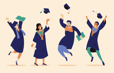 Happy Students Celebrating Graduation Ve