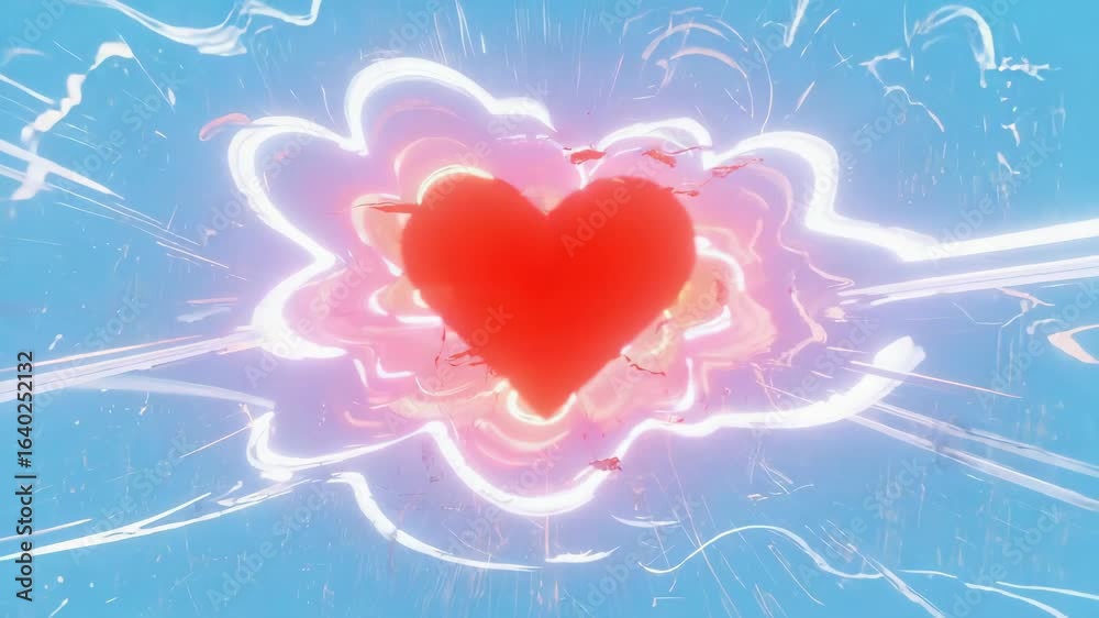 Wall mural red heart surrounded by glowing and swirling lines creating an abstract and vibrant background, idea
