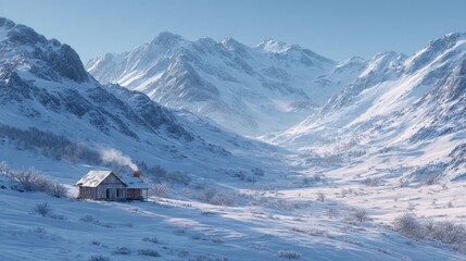 Secluded Winter Cabin in a Majestic Snow-Covered Mountain Valley