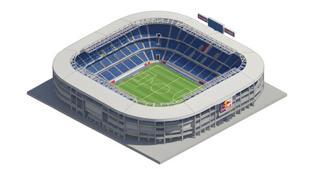 A detailed 3D isometric vector illustration of a Redbull Arena football stadium, a professional sports arena model.