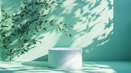Green Product Display with Plant Shadows