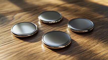 Metallic Discs on Wood