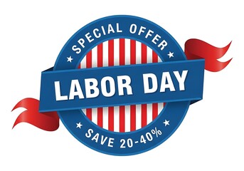 Labor day special offer sale with discount percentage and american flag elements