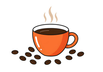 Obraz premium Warm steaming cup of coffee with roasted beans evokes cozy mornings and energizing breaks