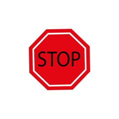 Stop sign illustration. Red octagon symbol. Warning road sign. Vector icon graphic.