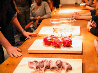 dragon fruit and quail prepared to be cooked